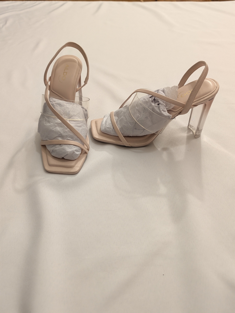 Aldo Nude Blush Pink Clear-Strap High Heel Sandals